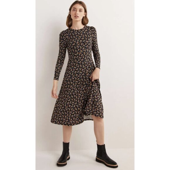 BODEN Crew Neck Jersey Midi Dress in Ditsy Dotty Floral Fall Cottagecore US 4P - Picture 1 of 15